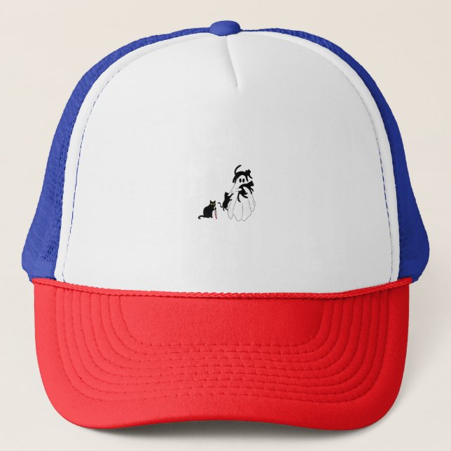 Funny Saying Spooky Season Halloween Cat Ghost Wom Trucker Hat (Front)