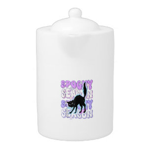 Funny Saying Spooky Season Halloween Cat Lover Wom Teapot