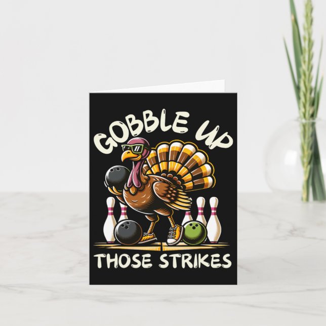 Funny Saying Turkey Playing Bowling Thanksgiving H Card (Front)