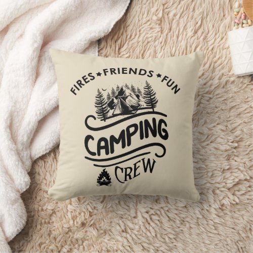 Funny sayings about camping crew throw pillow