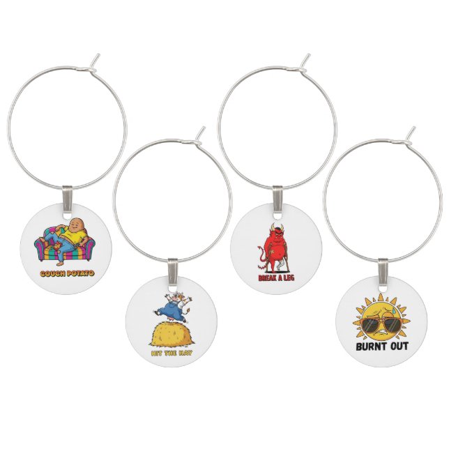 Funny Sayings Cartoon Wine Charm (Staggered)