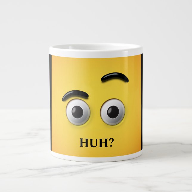 Funny Sayings Huh Confused Face Yellow & Black Giant Coffee Mug (Front)
