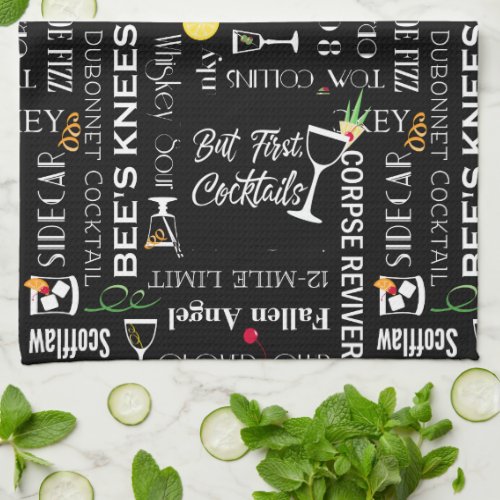 Funny Sayings l Retro Cocktail Names Pattern Kitchen Towel