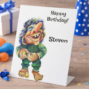  Funny  Scandinavian Troll Happy Birthday Pedestal Sign