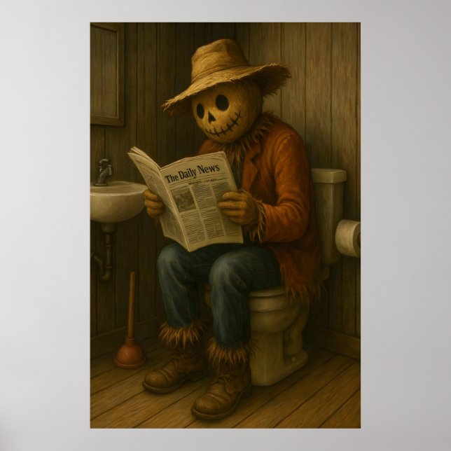 Funny Scarecrow Bathroom Print, Rustic Toilet Poster (Front)