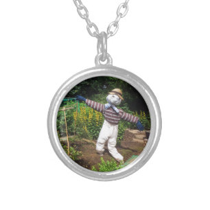 Funny scarecrow silver plated necklace