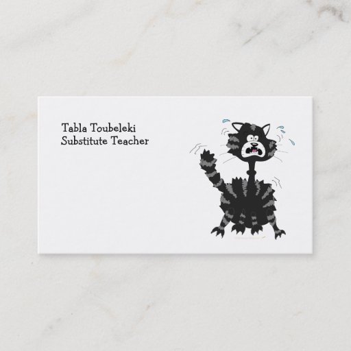 Customizable Funny Scared Black Cat Cartoon Halloween Business Card Template