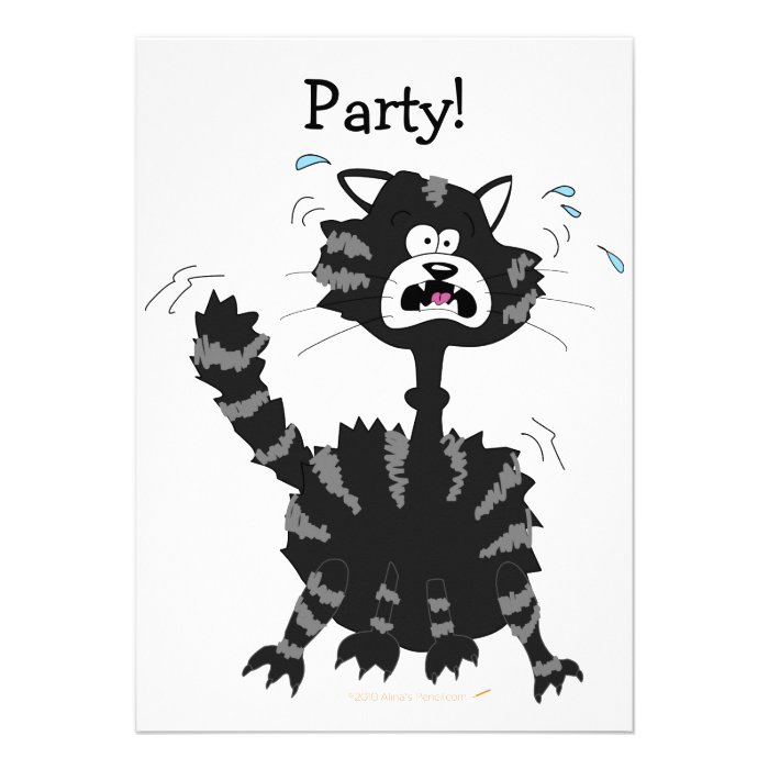 Funny Scared Black Cat Cartoon Halloween Custom Invitations