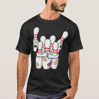 Funny Scared Bowling Pins Bowler Humor Cartoon T-Shirt