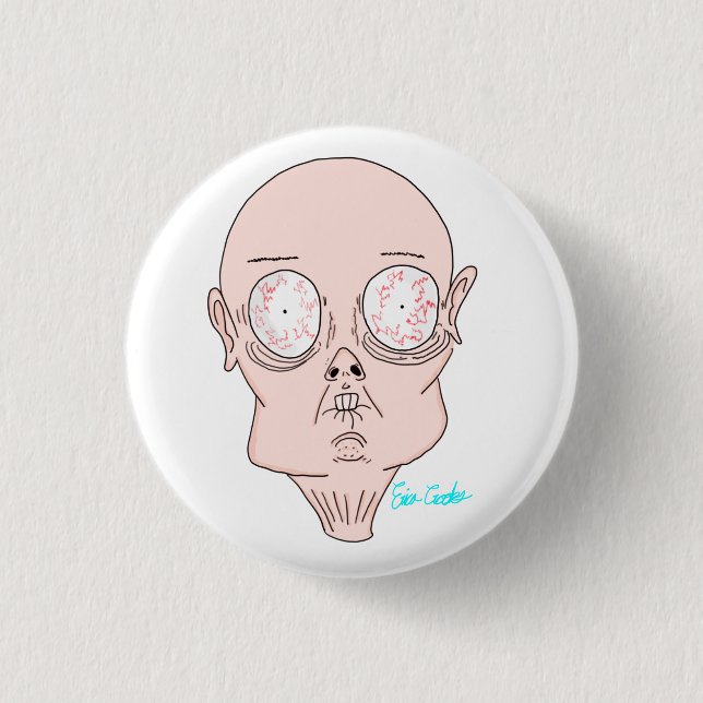 Funny scared cartoon face button (Front)