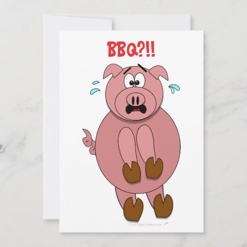 Funny Scared Cartoon Pig BBQ Party Invitations