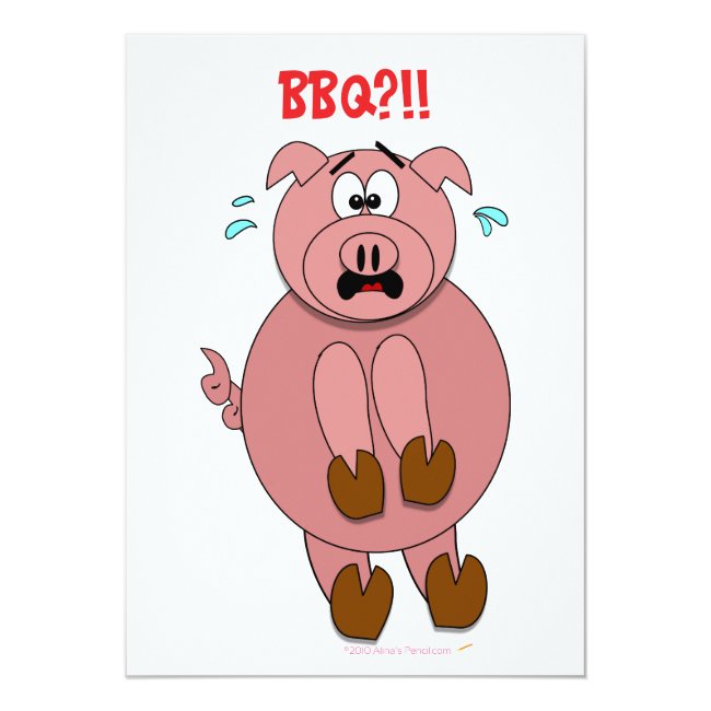 Funny Scared Cartoon Pig BBQ Party Invitations