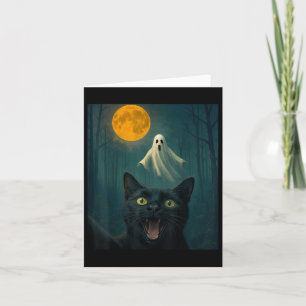 Funny Scared Cat Selfie With Ghost Halloween Day W Card
