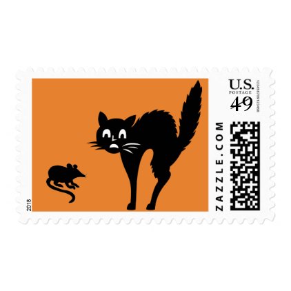 Funny Scared Kitty Cat Rat Halloween Postage Stamp