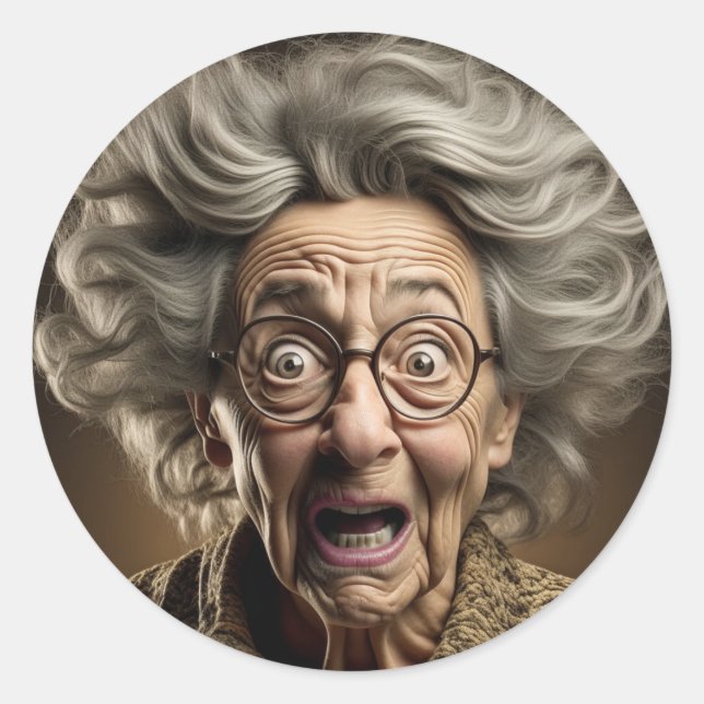 Funny Scared Old Lady Ai Art Classic Round Sticker (Front)