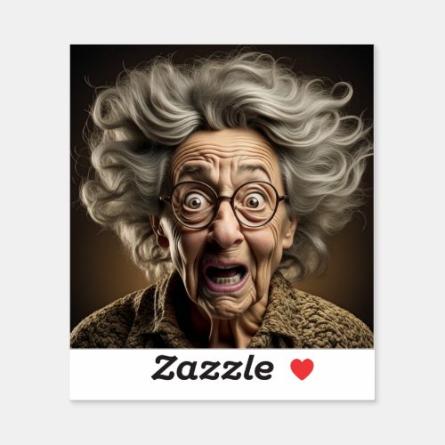 Funny Scared Old Lady Ai Art Sticker
