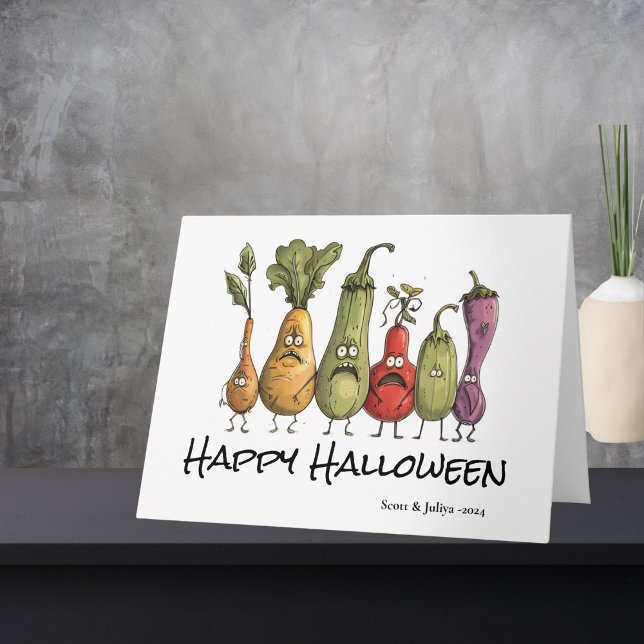 Funny scared veggie Halloween greeting Card (Creator Uploaded)