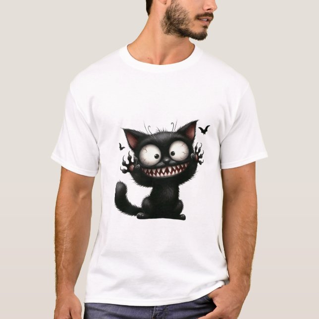 Funny Scaredy Cat Wild Grin Halloween ✨🐾 T-Shirt (Front)