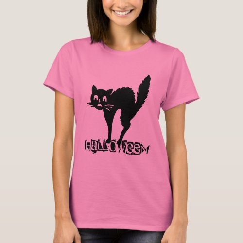 Funny Scary Black Cat Halloween Typography T_Shirt