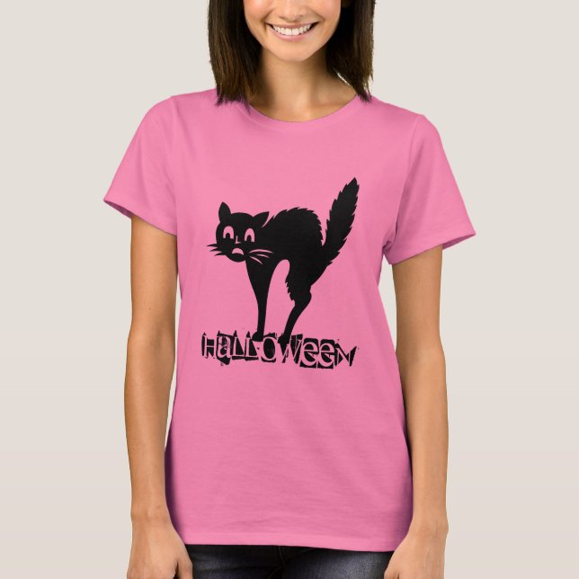 Funny Scary Black Cat Halloween Typography T-Shirt (Front)