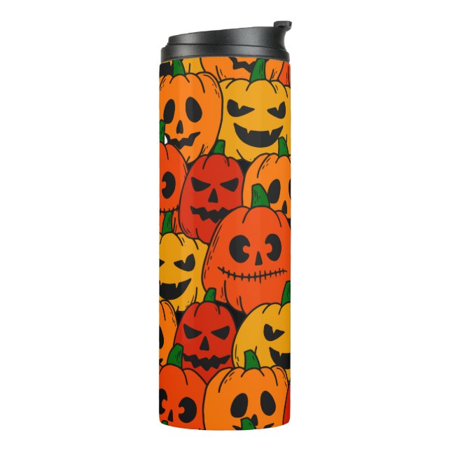 Funny Scary Colorful Pumpkin Faces Sketch Thermal Tumbler (Rotated Left)