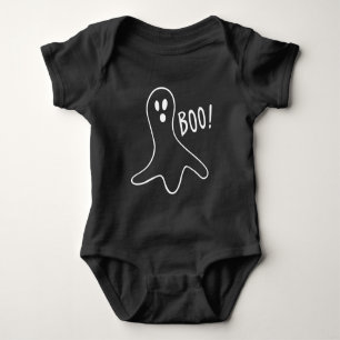 Funny Scary Ghost Halloween Party Black White Baby Bodysuit