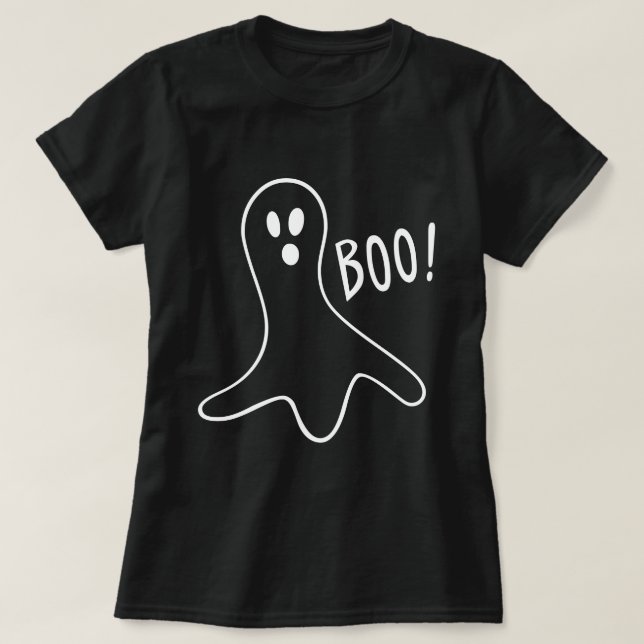 Funny Scary Ghost Halloween Party Black White T-Shirt (Design Front)