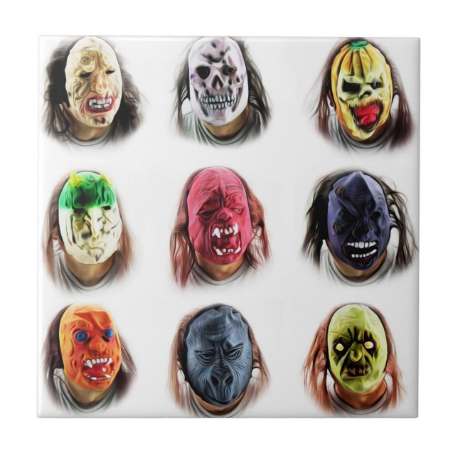Funny Scary Masks Ceramic Tile (Front)
