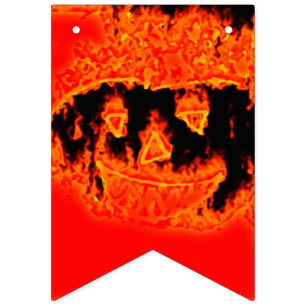 Funny Scary Orange Fire Flames Halloween Pumpkin Bunting Flags