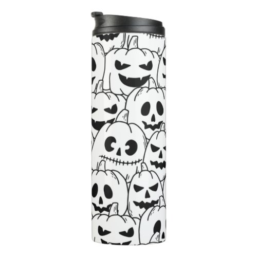 Funny Scary Pumpkin Faces Sketch Thermal Tumbler