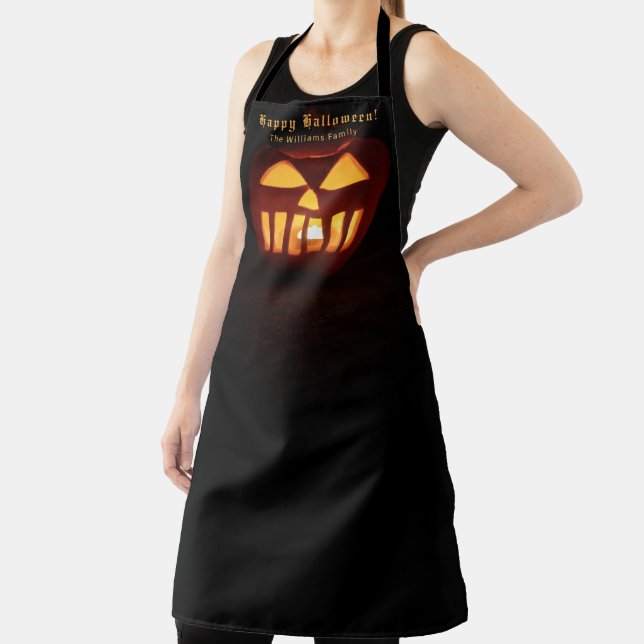 Funny Scary Pumpkin Happy Halloween Apron (Insitu)