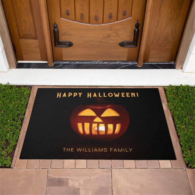 Funny Scary Pumpkin Happy Halloween Doormat (Outdoor)