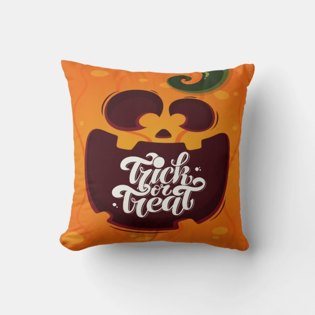 Funny Scary Pumpkin Trick or Treat Throw Pillow (Front)