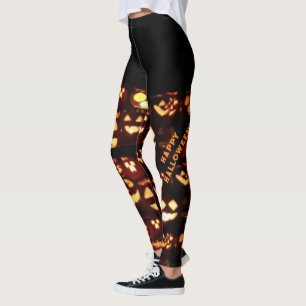Funny Scary Pumpkins Happy Halloween Leggings