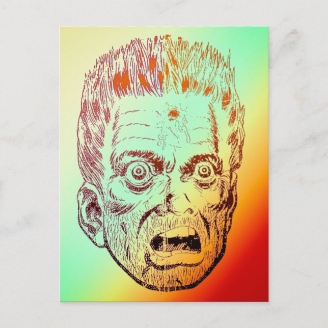 Funny Scary Retro Halloween Face Comic Face Postcard (Front)
