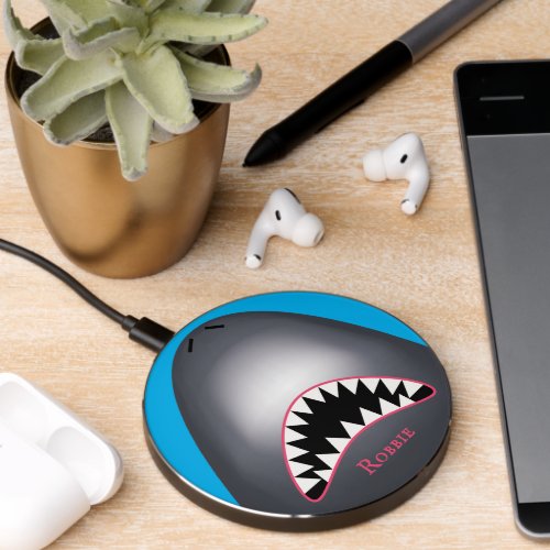 Funny Scary Shark Face Custom Name Wireless Charger
