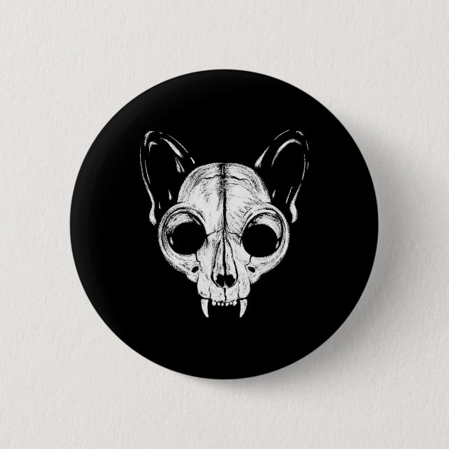 Funny Scary Spooky Cat Feline Skull Skeleton Hallo Button (Front)