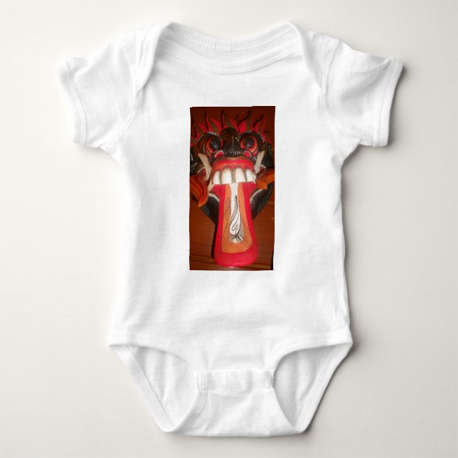 Funny Scary Weird Tongue Halloween Mask Baby Bodysuit (Front)