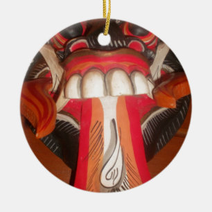 Funny Scary Weird Tongue Halloween Mask Ceramic Ornament