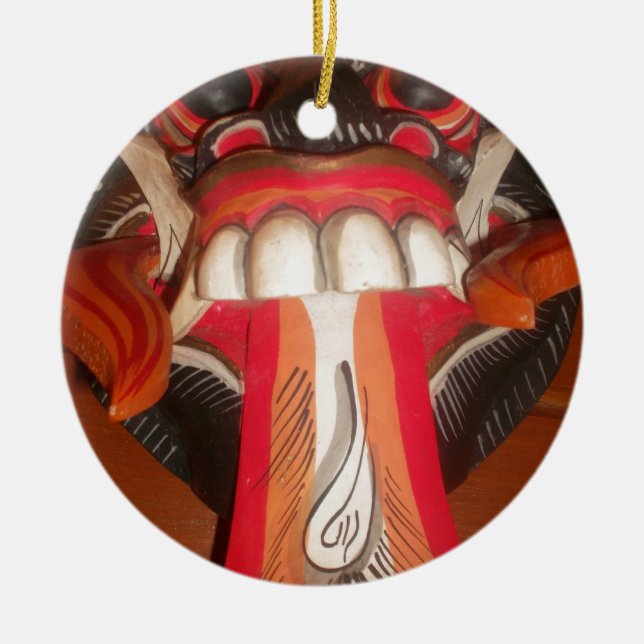 Funny Scary Weird Tongue Halloween Mask Ceramic Ornament (Front)