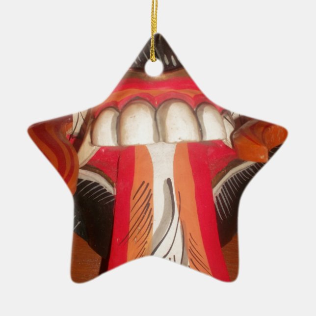 Funny Scary Weird Tongue Halloween Mask Ceramic Ornament (Front)