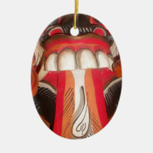 Funny Scary Weird Tongue Halloween Mask Ceramic Ornament