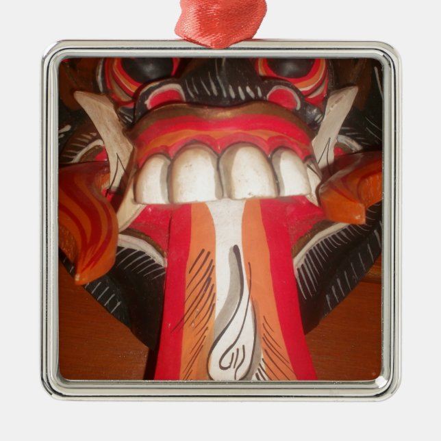 Funny Scary Weird Tongue Halloween Mask Metal Ornament (Front)
