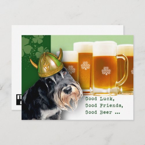 Funny Schnauzer and Beer St Patricks Day  Postcard