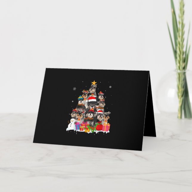 Funny Schnauzer Christmas Tree Pet Dog Lover Gift Holiday Card (Front)