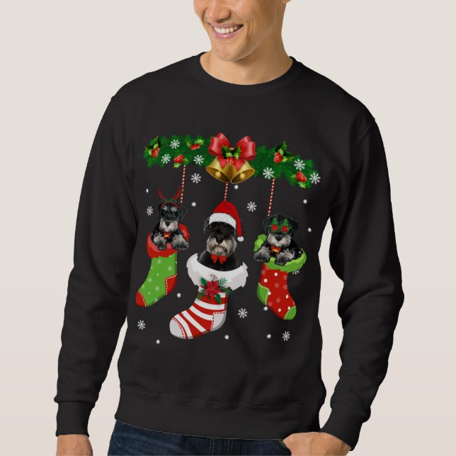 Funny Schnauzer Christmas Tree Socks Dog Lover Xma Sweatshirt (Front)