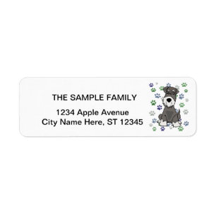 Funny Schnauzer Dog and Paw Prints Art Label