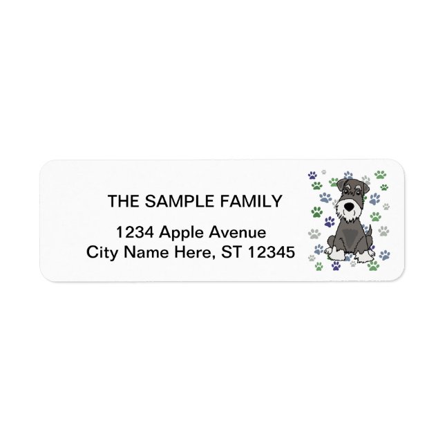 Funny Schnauzer Dog and Paw Prints Art Label (Front)