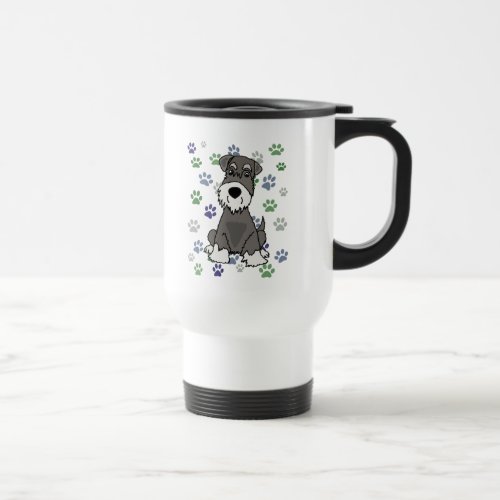 Funny Schnauzer Dog and Paw Prints Art Travel Mug