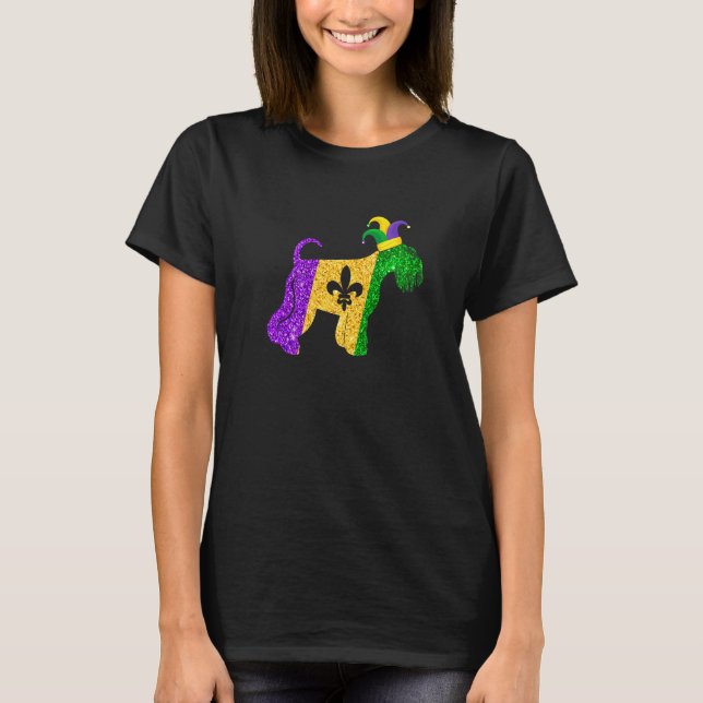Funny Schnauzer Dog Lover Cute Mardi Gras Carnival T-Shirt (Front)